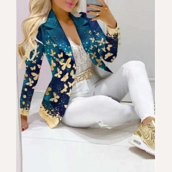 Casual Stripe Print Suit Coat Pants Set Office Lady Fashion Elegant Long Sleeve Top Trousers Two Piece Set Women Outfit 2023 - KIMLUD