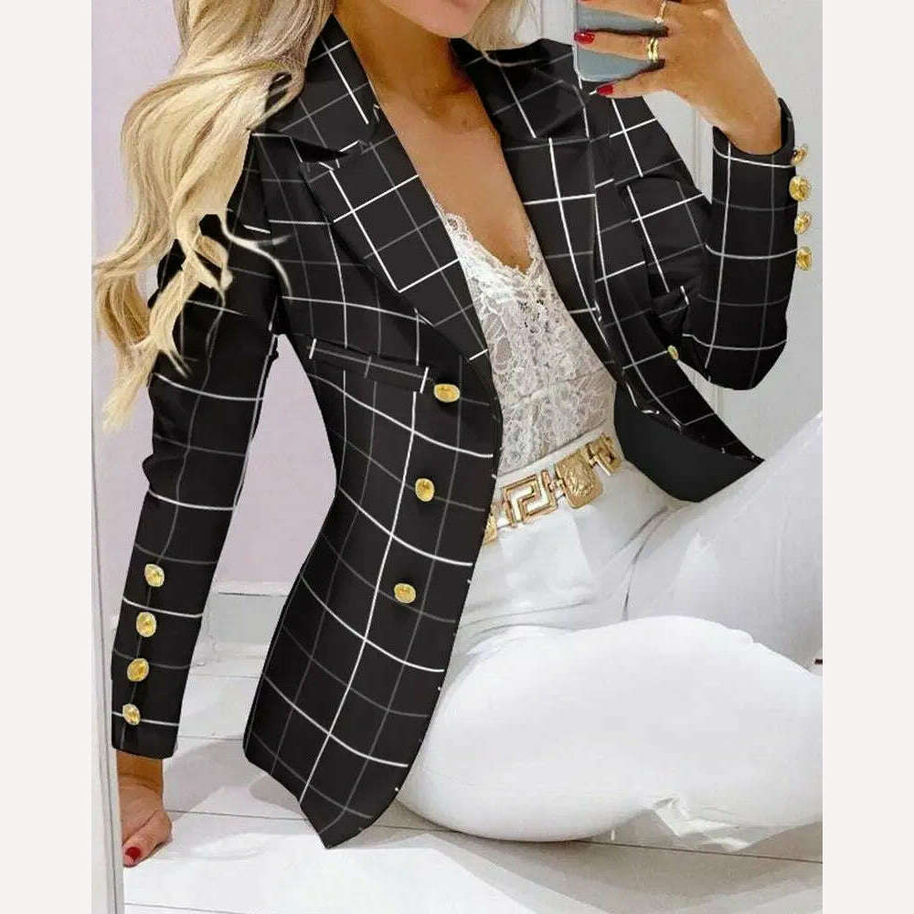 Casual Stripe Print Suit Coat Pants Set Office Lady Fashion Elegant Long Sleeve Top Trousers Two Piece Set Women Outfit 2023 - KIMLUD
