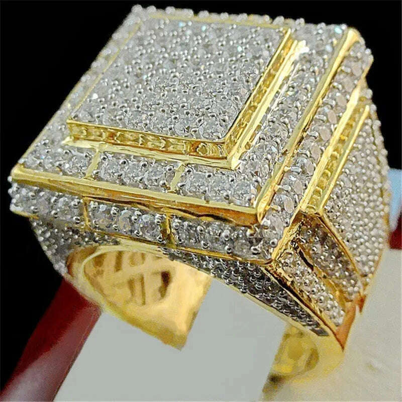 CC Rings For Men Luxury Fashion Jewelry 24K Gold Plated Ring Cubic Zirconia Bridegroom Wedding Engagement Party Gift CC2104 - KIMLUD