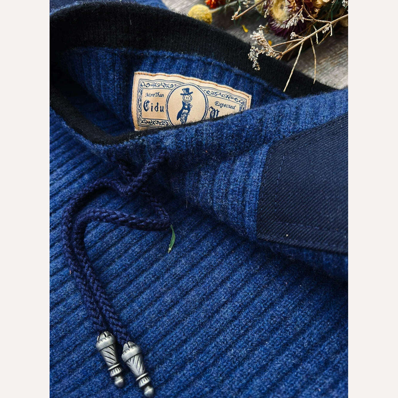 CDS369 Cidu Super Top Quality Heavy Thick 560 GSM Indigo Jumper Flexible 100% Merino Wool Warm Pullover - KIMLUD