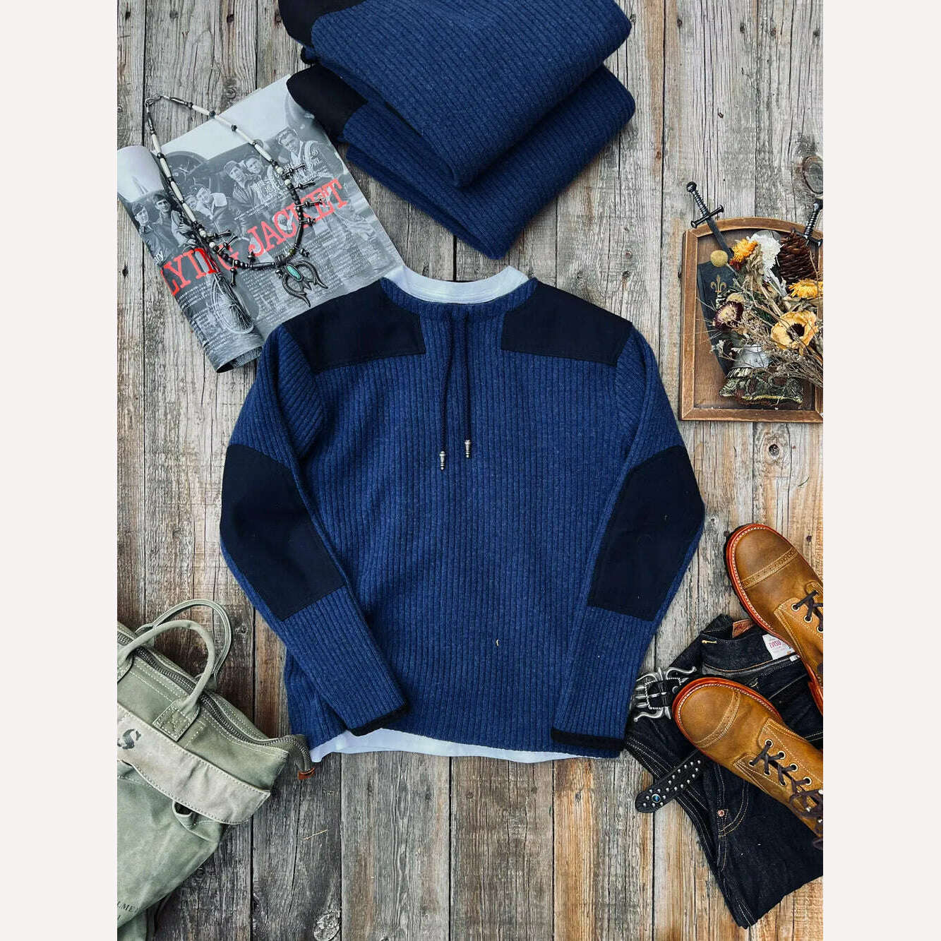 CDS369 Cidu Super Top Quality Heavy Thick 560 GSM Indigo Jumper Flexible 100% Merino Wool Warm Pullover - KIMLUD