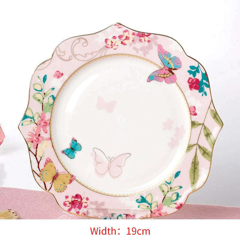 KIMLUD, Ceramic Plate Set Glazes Party Flora Tableware Set Porcelain Breakfast Dessert Plates Dishes Noodle Bowl Coffee Cup Home Decor, pink 8 inch plate, KIMLUD Womens Clothes