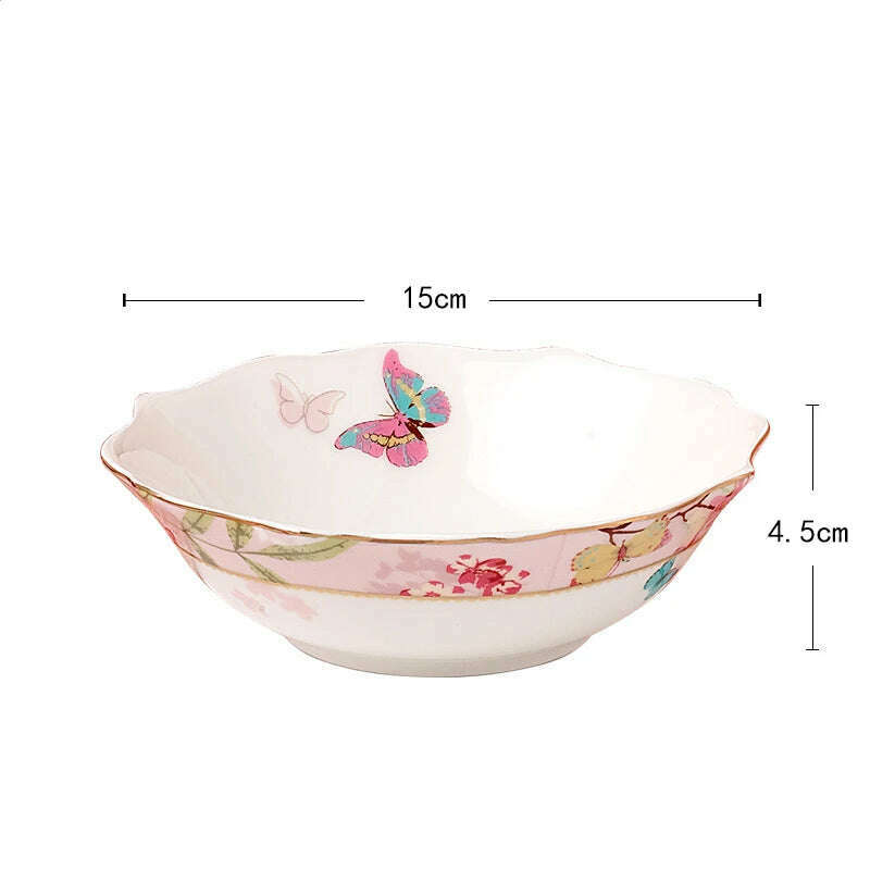 KIMLUD, Ceramic Plate Set Glazes Party Flora Tableware Set Porcelain Breakfast Dessert Plates Dishes Noodle Bowl Coffee Cup Home Decor, 6 inch bowl, KIMLUD Womens Clothes