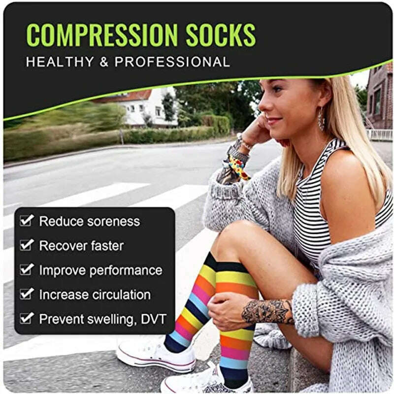 CFS Compression Socks Women Men Knee Stocking 20-30mmHg Edema Diabetes Varicose Veins Nurse Compression Socks Running Sport Sock - KIMLUD