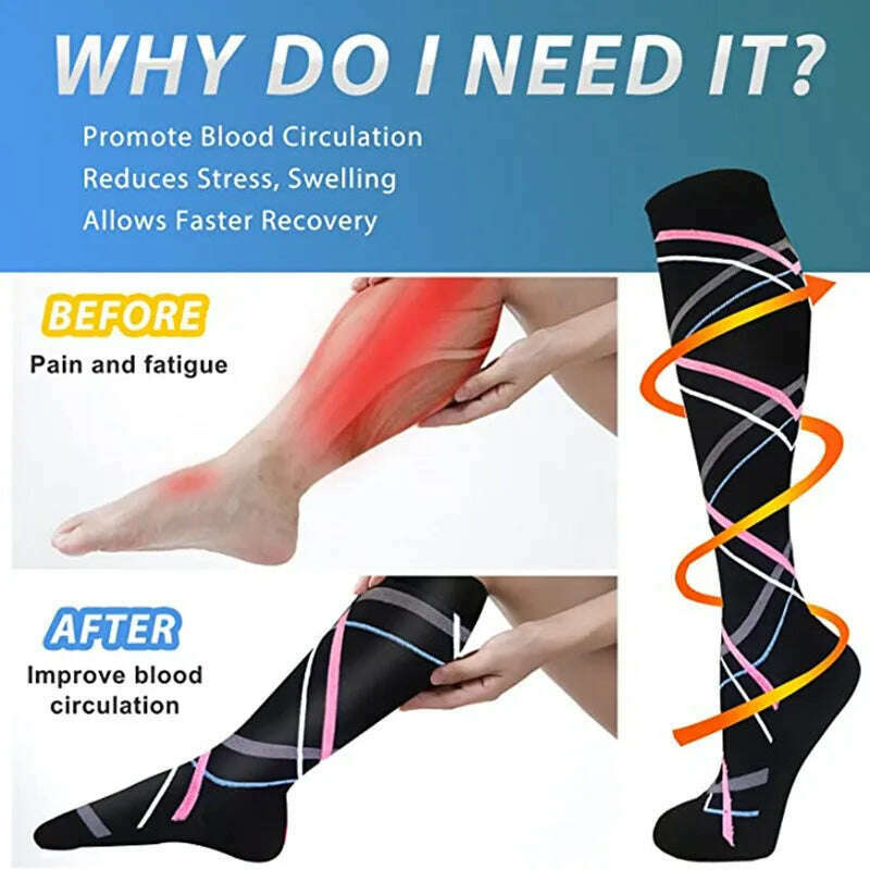 CFS Compression Socks Women Men Knee Stocking 20-30mmHg Edema Diabetes Varicose Veins Nurse Compression Socks Running Sport Sock - KIMLUD