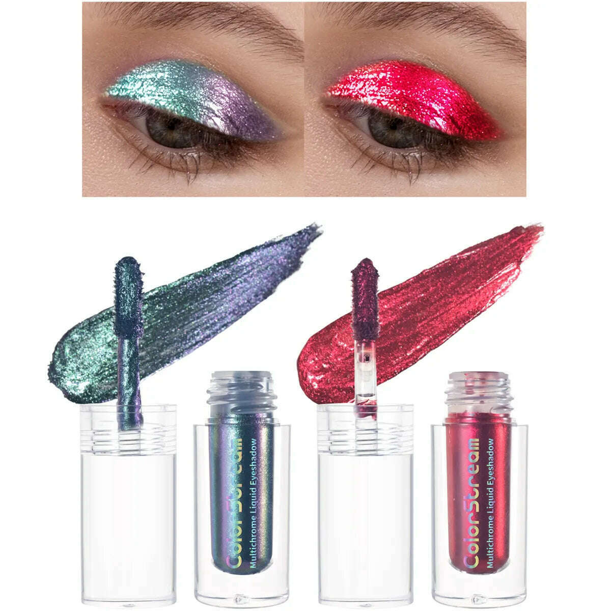 CHARMACY 2pcs/set Multichrome Eyeshadow Liquid 1.5ml Waterproof Longstay Glitter Eye Shadow High Gloss Christmas Holiday Makeup - KIMLUD
