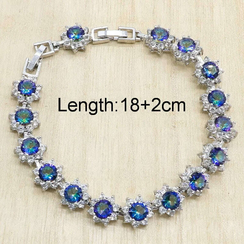 KIMLUD, Classic Rainbow Zircon Necklace Earrings Sets For Women 925 Silver Ring Pendants Bracelets Rainbow Wedding Jewelry Sets, KIMLUD Womens Clothes