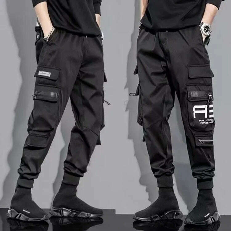 Classic Streetwear Casual Men Ribbons Harem Jogging Pants Male Slim Fit Spring Cargo Pants Multi-Pockets Women Trousers Jo - KIMLUD