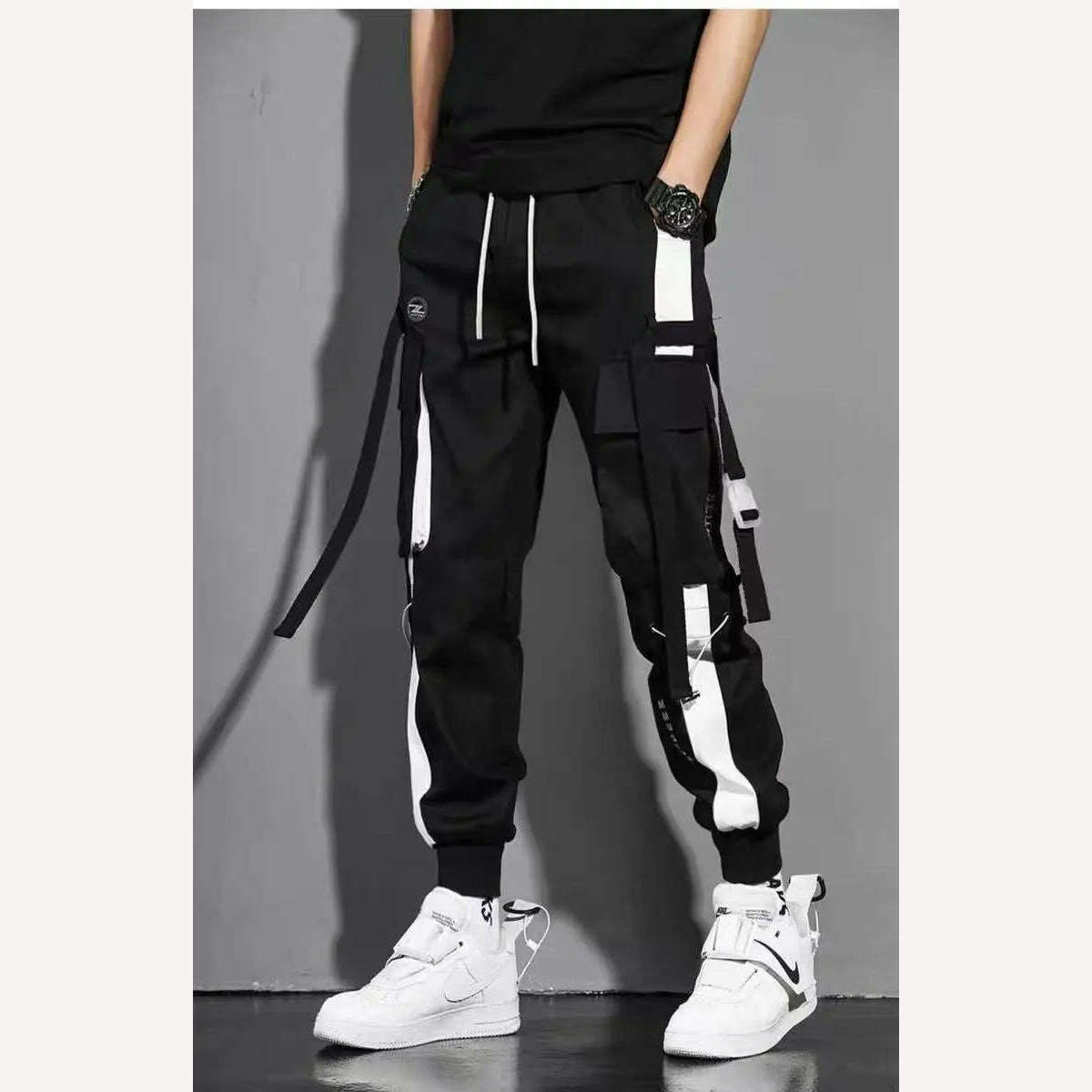 Classic Streetwear Casual Men Ribbons Harem Jogging Pants Male Slim Fit Spring Cargo Pants Multi-Pockets Women Trousers Jo - KIMLUD