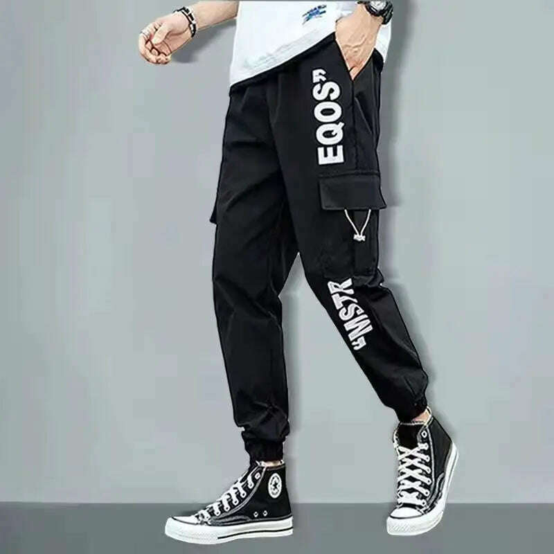 Classic Streetwear Casual Men Ribbons Harem Jogging Pants Male Slim Fit Spring Cargo Pants Multi-Pockets Women Trousers Jo - KIMLUD
