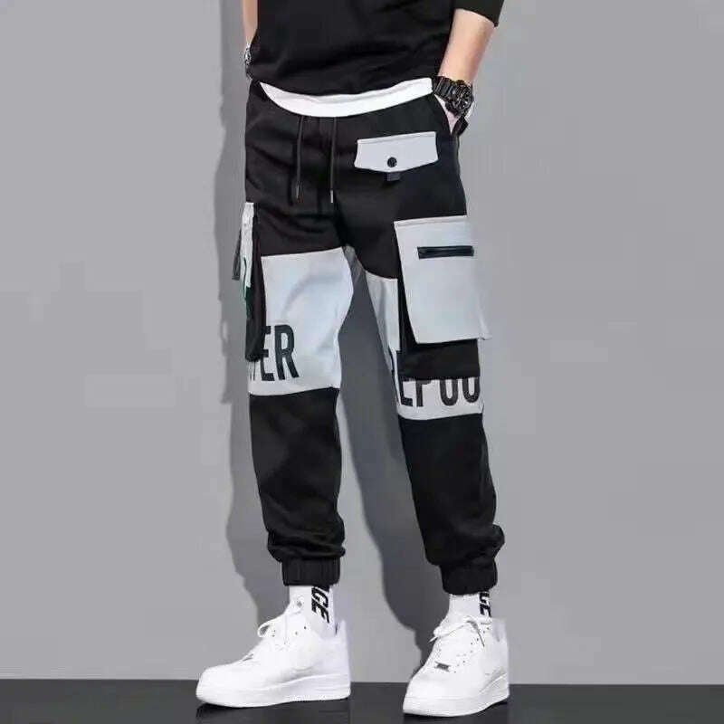 Classic Streetwear Casual Men Ribbons Harem Jogging Pants Male Slim Fit Spring Cargo Pants Multi-Pockets Women Trousers Jo - KIMLUD