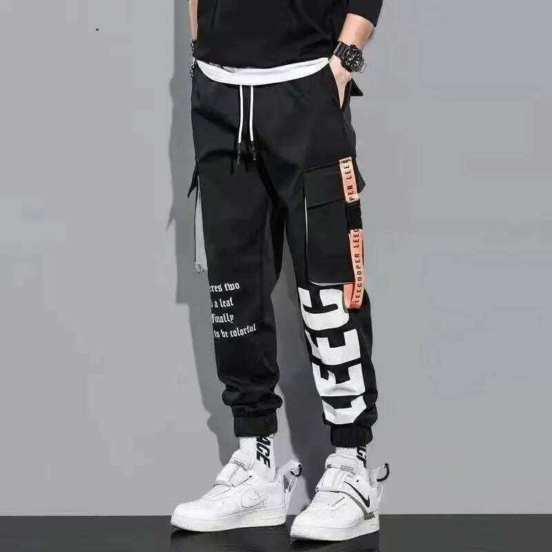 Classic Streetwear Casual Men Ribbons Harem Jogging Pants Male Slim Fit Spring Cargo Pants Multi-Pockets Women Trousers Jo - KIMLUD