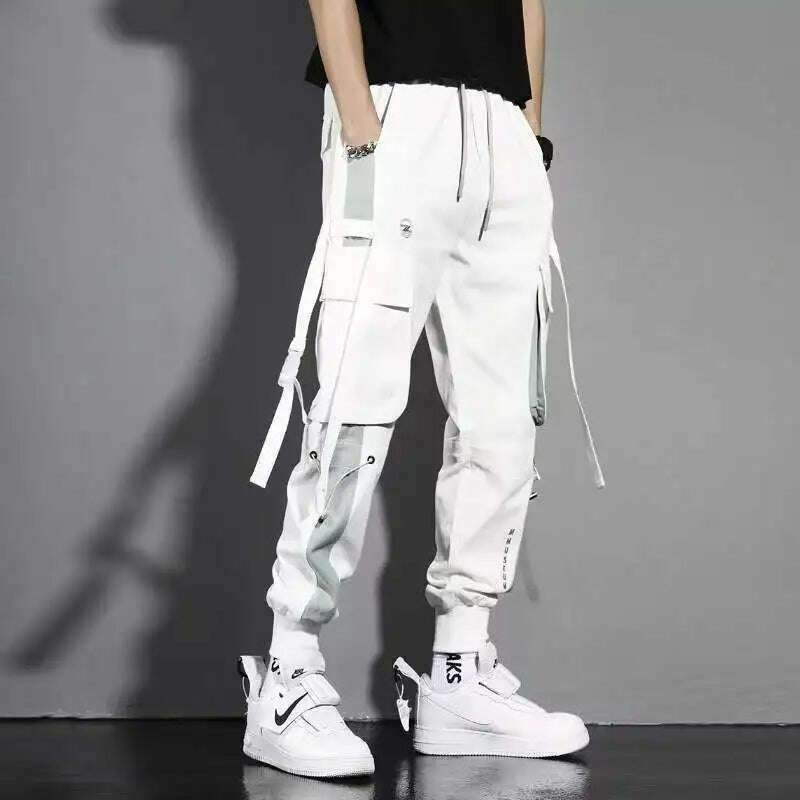 Classic Streetwear Casual Men Ribbons Harem Jogging Pants Male Slim Fit Spring Cargo Pants Multi-Pockets Women Trousers Jo - KIMLUD