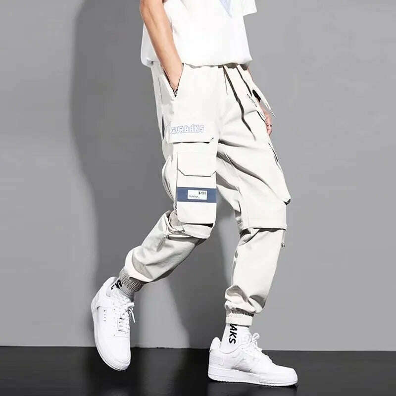 Classic Streetwear Casual Men Ribbons Harem Jogging Pants Male Slim Fit Spring Cargo Pants Multi-Pockets Women Trousers Jo - KIMLUD