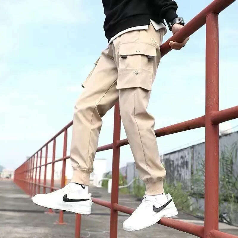 Classic Streetwear Casual Men Ribbons Harem Jogging Pants Male Slim Fit Spring Cargo Pants Multi-Pockets Women Trousers Jo - KIMLUD