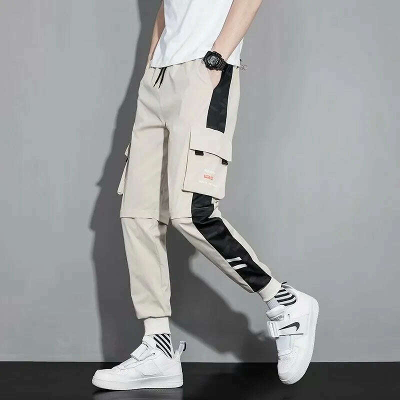 Classic Streetwear Casual Men Ribbons Harem Jogging Pants Male Slim Fit Spring Cargo Pants Multi-Pockets Women Trousers Jo - KIMLUD