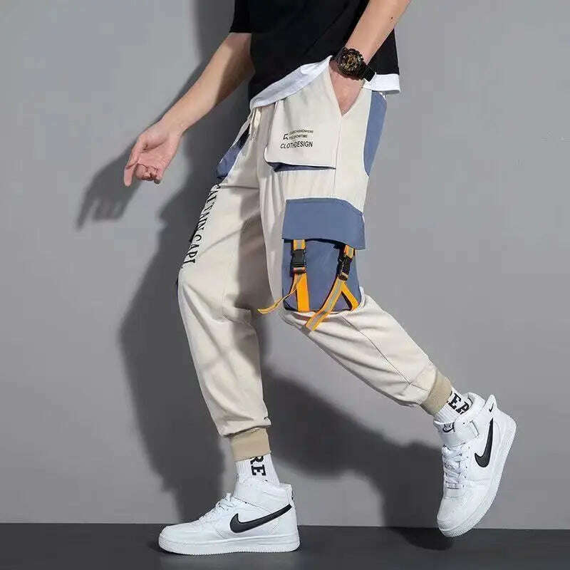 Classic Streetwear Casual Men Ribbons Harem Jogging Pants Male Slim Fit Spring Cargo Pants Multi-Pockets Women Trousers Jo - KIMLUD