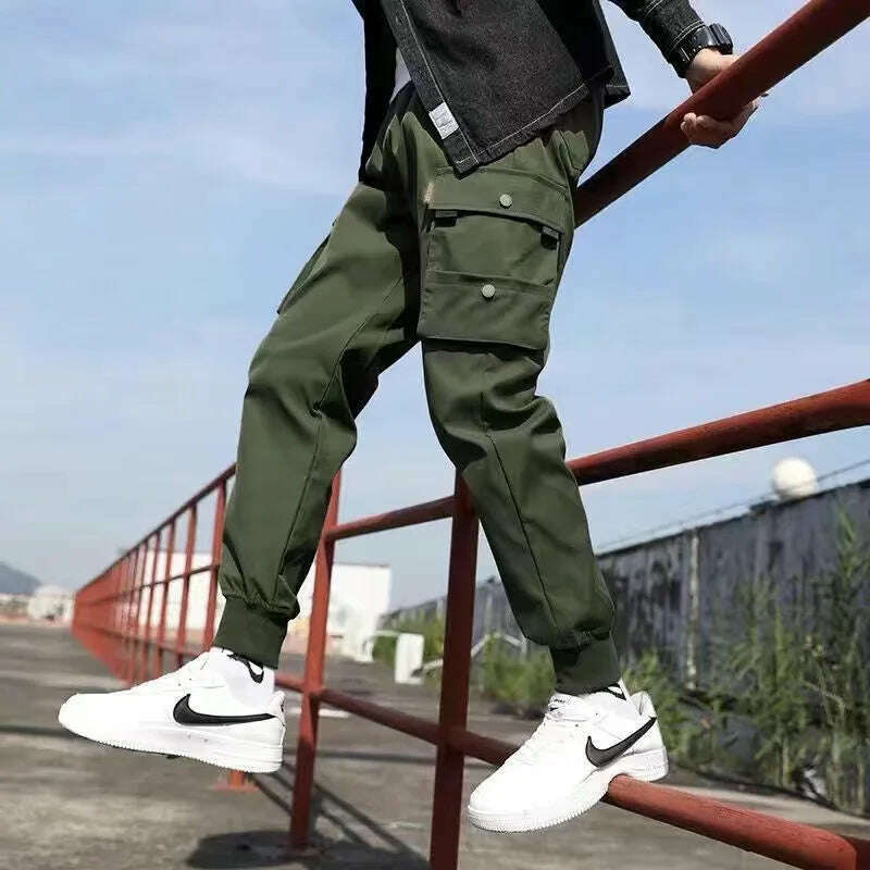 Classic Streetwear Casual Men Ribbons Harem Jogging Pants Male Slim Fit Spring Cargo Pants Multi-Pockets Women Trousers Jo - KIMLUD