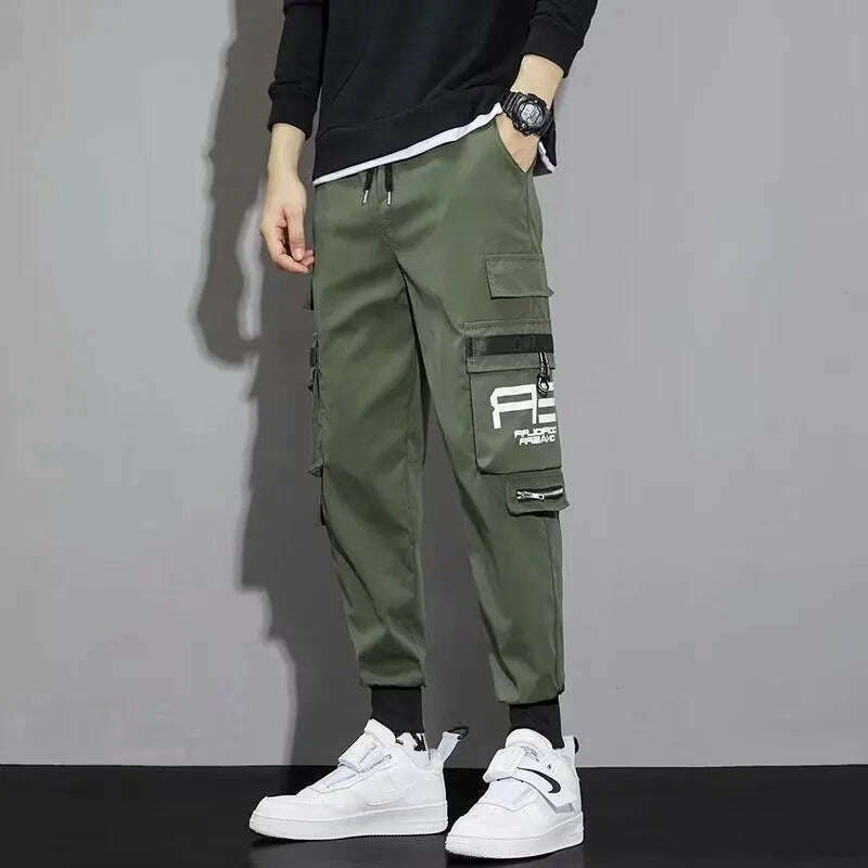 Classic Streetwear Casual Men Ribbons Harem Jogging Pants Male Slim Fit Spring Cargo Pants Multi-Pockets Women Trousers Jo - KIMLUD