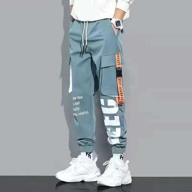 Classic Streetwear Casual Men Ribbons Harem Jogging Pants Male Slim Fit Spring Cargo Pants Multi-Pockets Women Trousers Jo - KIMLUD