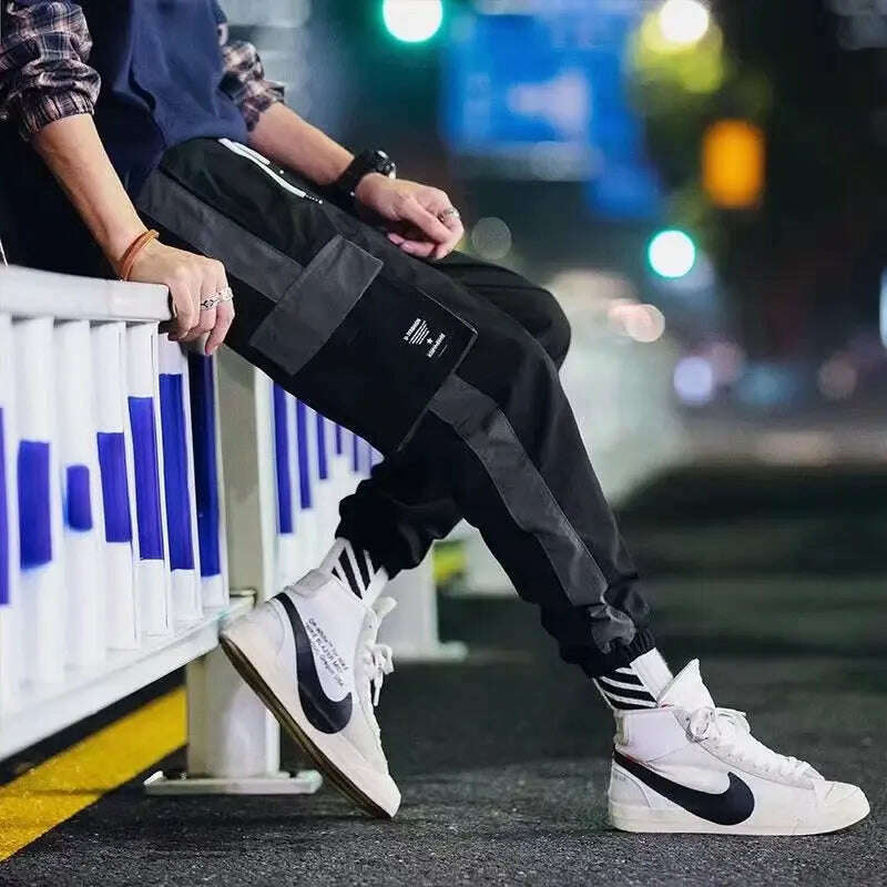 Classic Streetwear Casual Men Ribbons Harem Jogging Pants Male Slim Fit Spring Cargo Pants Multi-Pockets Women Trousers Jo - KIMLUD