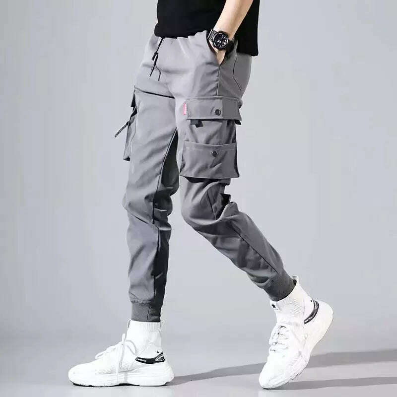 Classic Streetwear Casual Men Ribbons Harem Jogging Pants Male Slim Fit Spring Cargo Pants Multi-Pockets Women Trousers Jo - KIMLUD