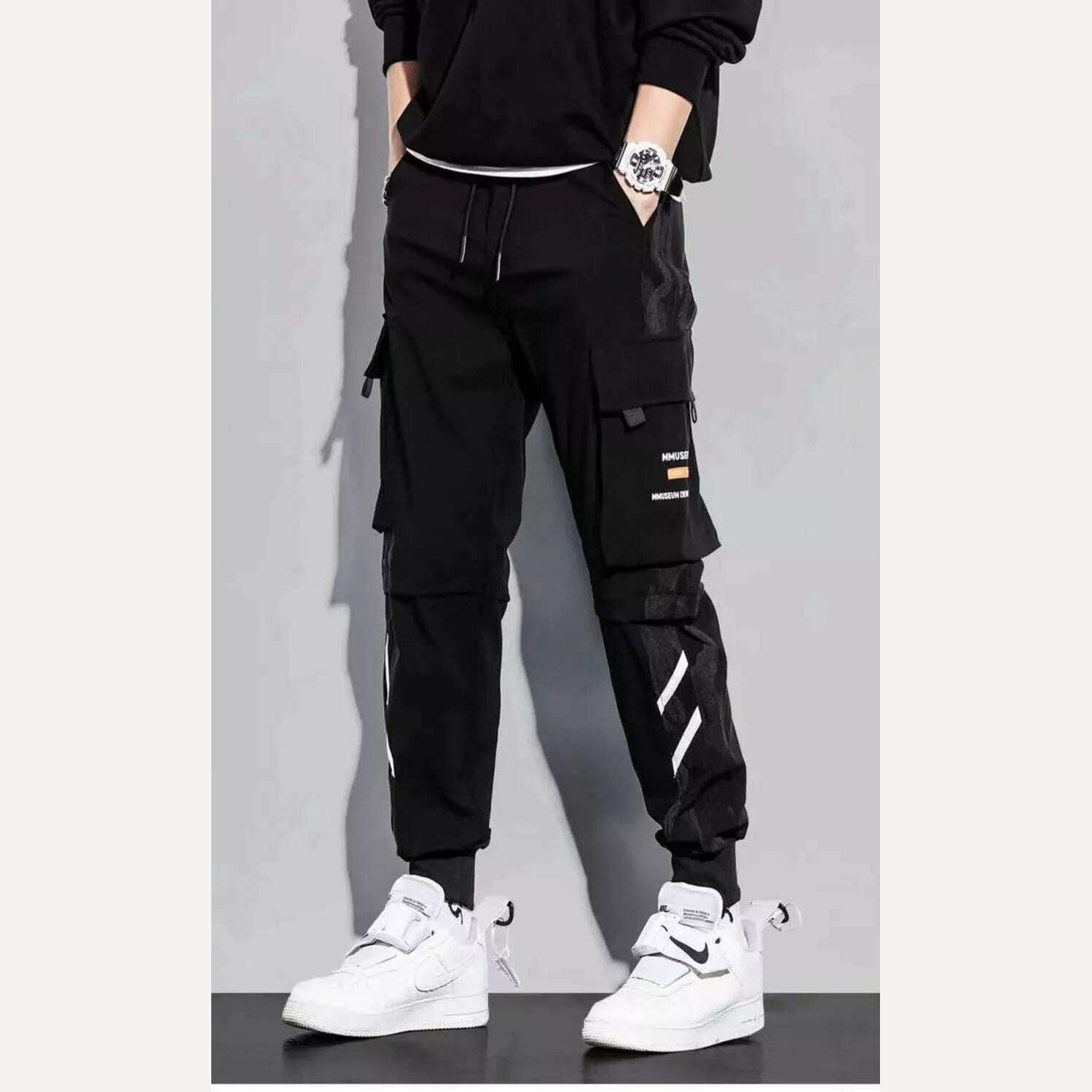 Classic Streetwear Casual Men Ribbons Harem Jogging Pants Male Slim Fit Spring Cargo Pants Multi-Pockets Women Trousers Jo - KIMLUD