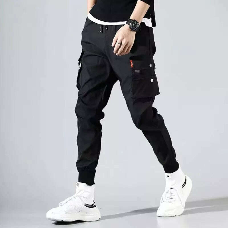 Classic Streetwear Casual Men Ribbons Harem Jogging Pants Male Slim Fit Spring Cargo Pants Multi-Pockets Women Trousers Jo - KIMLUD