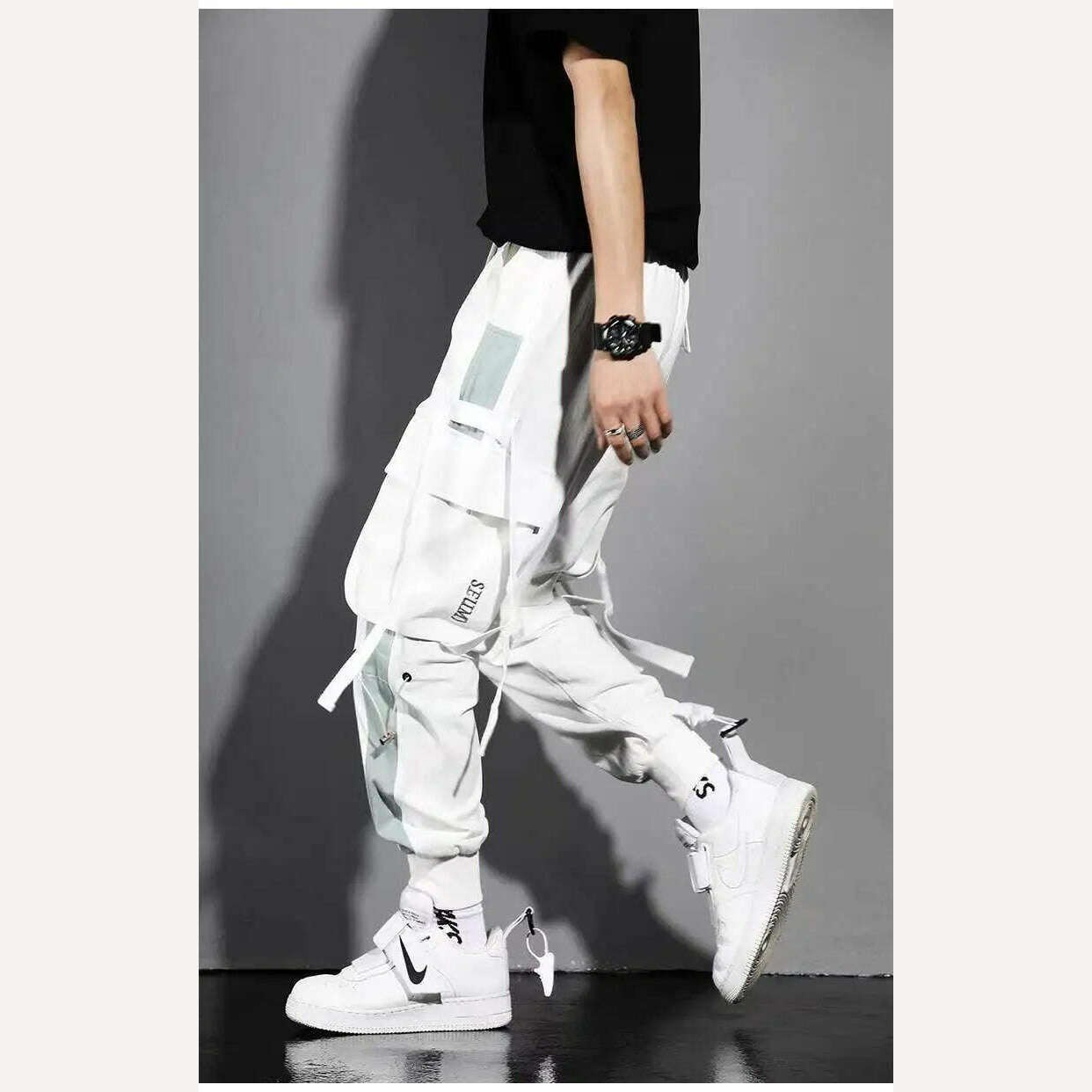 Classic Streetwear Casual Men Ribbons Harem Jogging Pants Male Slim Fit Spring Cargo Pants Multi-Pockets Women Trousers Jo - KIMLUD