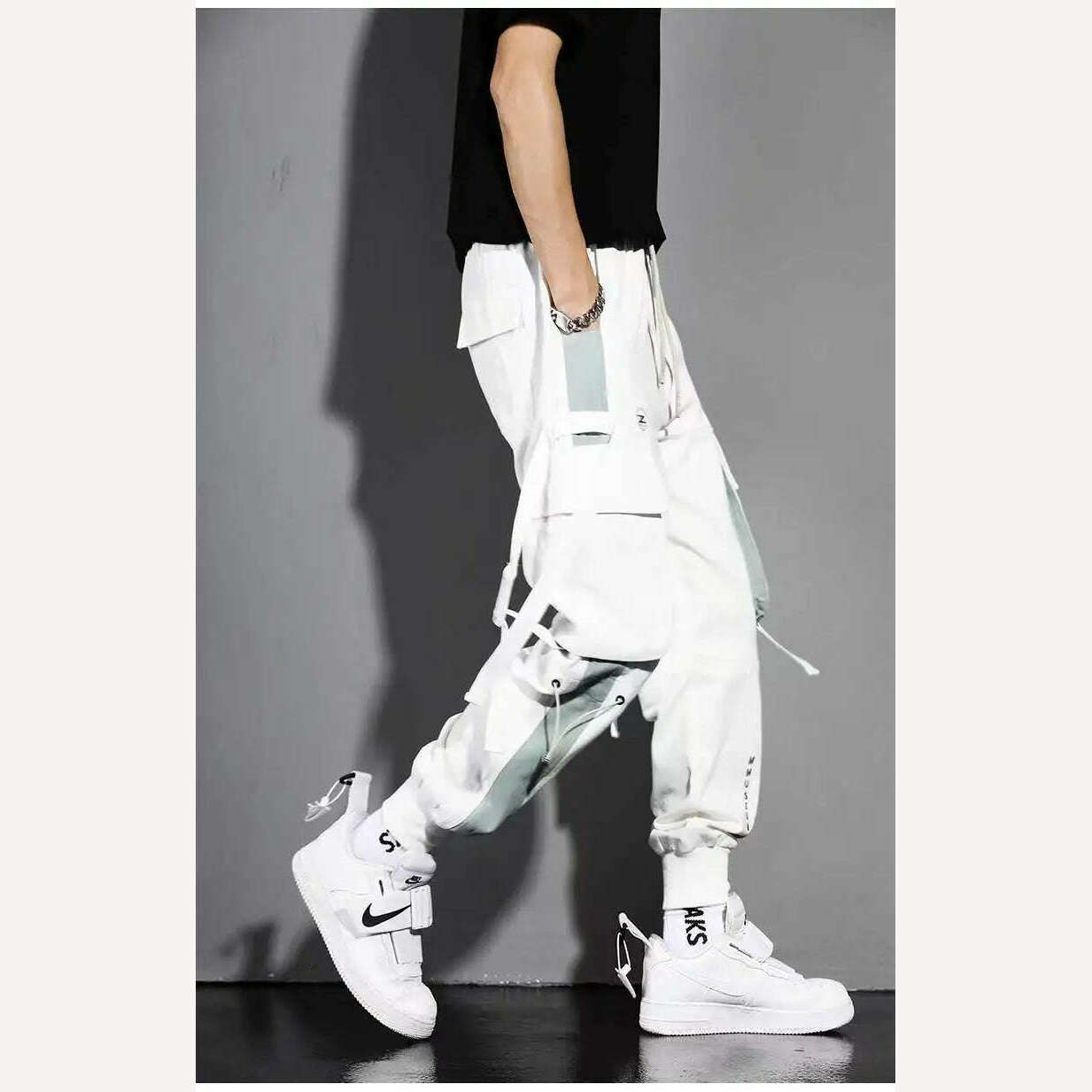 Classic Streetwear Casual Men Ribbons Harem Jogging Pants Male Slim Fit Spring Cargo Pants Multi-Pockets Women Trousers Jo - KIMLUD
