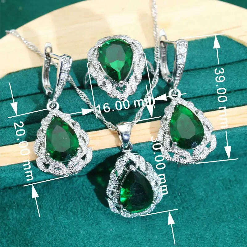 KIMLUD, Classics Green Zircon 925 Silver Jewelry Sets for Women Wedding Bracelet Earrings Necklace Pendant Ring Dating Gifts, KIMLUD Womens Clothes