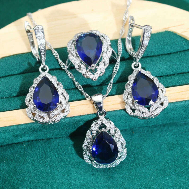 KIMLUD, Classics Green Zircon 925 Silver Jewelry Sets for Women Wedding Bracelet Earrings Necklace Pendant Ring Dating Gifts, 3PCS 03 / 10, KIMLUD APPAREL - Womens Clothes