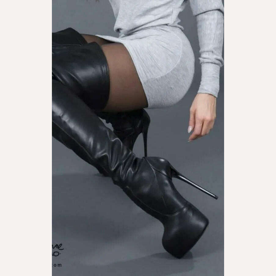Club 2023 Zip Sexy Platform Thigh High Boots Women Stiletto High Heel Round Toe Boots Party Lady Dress Shoes - KIMLUD