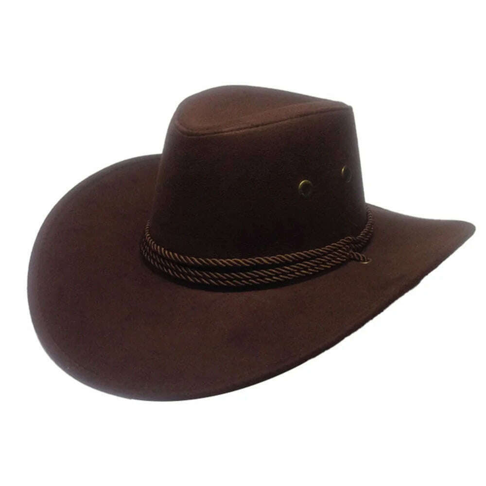 Cowboy Hat Caps for Men Country Women's Hat Faux Leather Sunhat Wild Brim Panama Hat Visor Hats Sombrero De Vaquero Occidental - KIMLUD