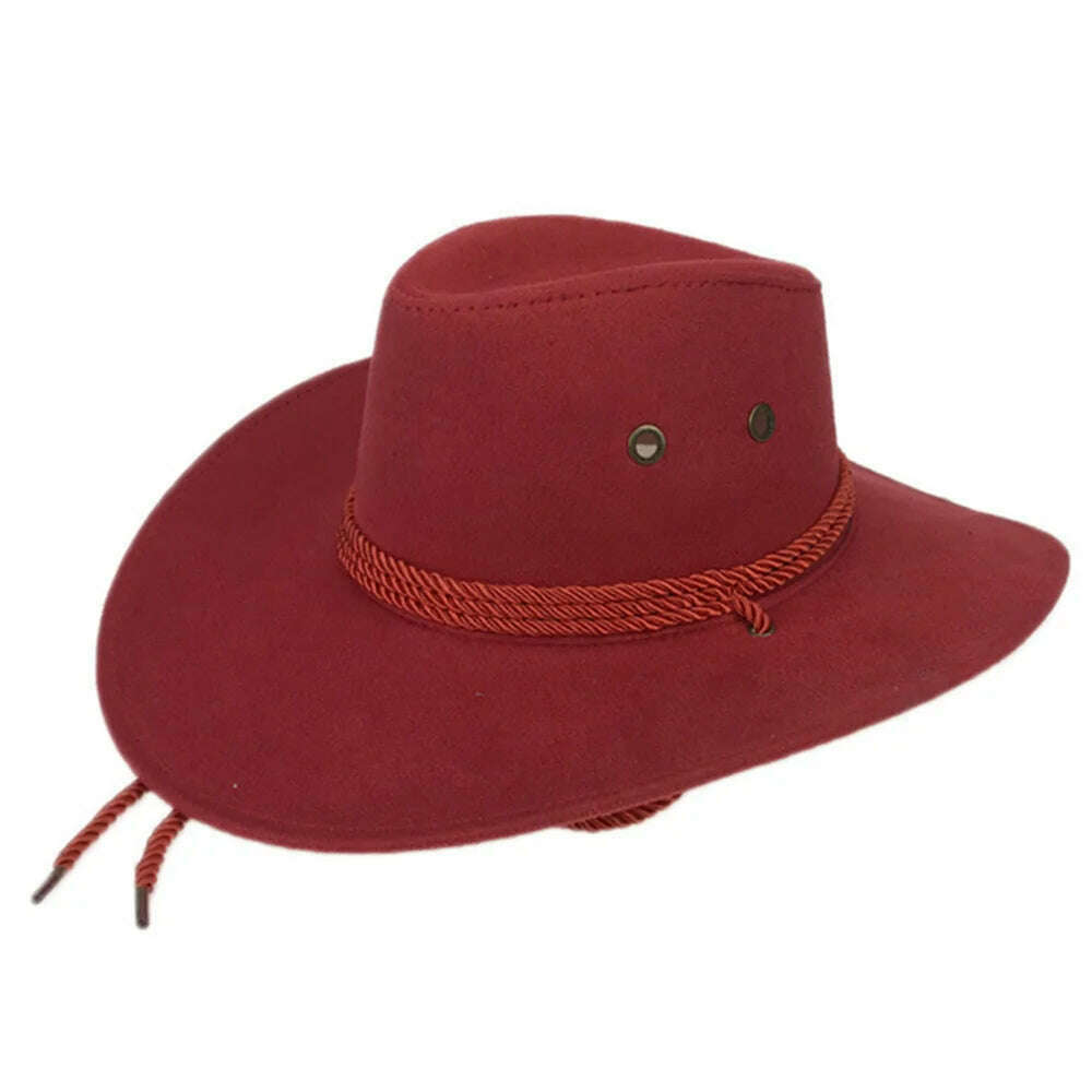 Cowboy Hat Caps for Men Country Women's Hat Faux Leather Sunhat Wild Brim Panama Hat Visor Hats Sombrero De Vaquero Occidental - KIMLUD