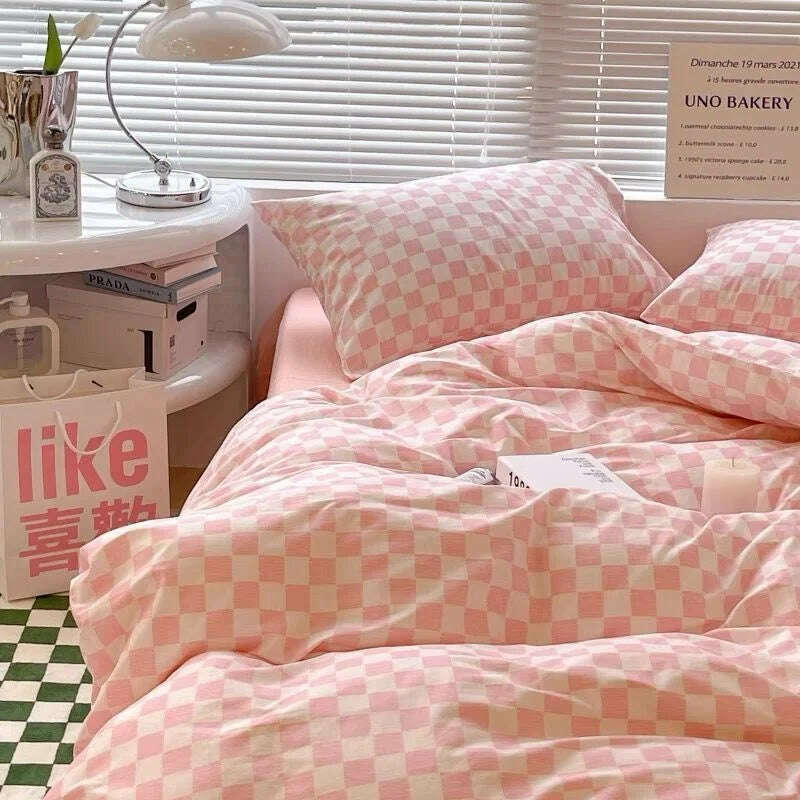 Cream Style Solid Colours Pink Yellow Bedding Set Twin Full Queen King Size Bed Linen Girls Adults Bed Flat Sheet Pillowcase - KIMLUD