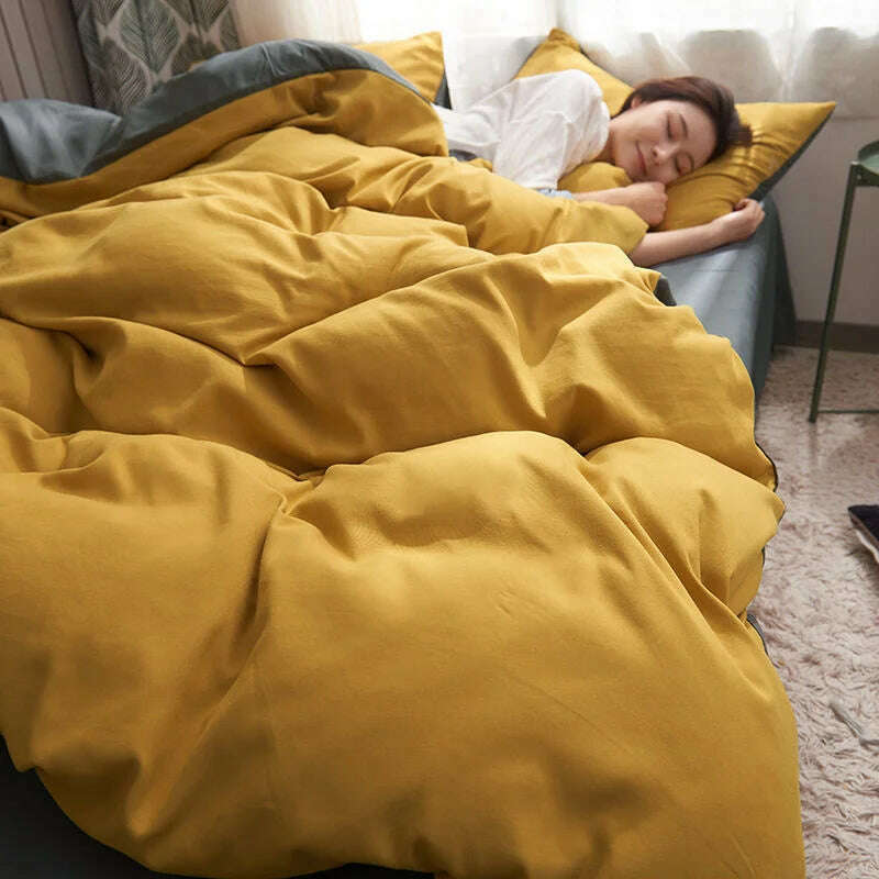 Cream Style Solid Colours Pink Yellow Bedding Set Twin Full Queen King Size Bed Linen Girls Adults Bed Flat Sheet Pillowcase - KIMLUD