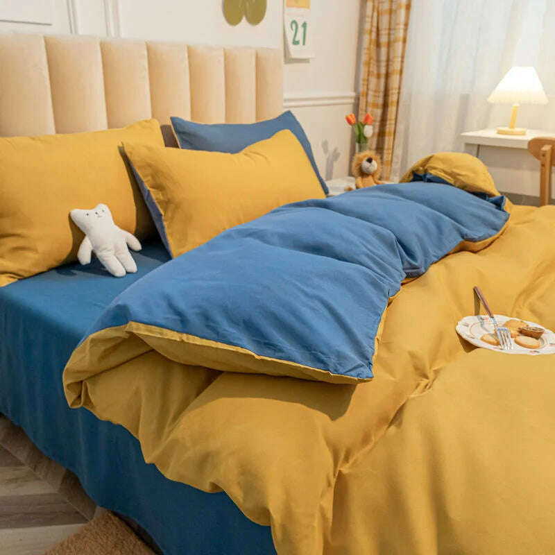 Cream Style Solid Colours Pink Yellow Bedding Set Twin Full Queen King Size Bed Linen Girls Adults Bed Flat Sheet Pillowcase - KIMLUD