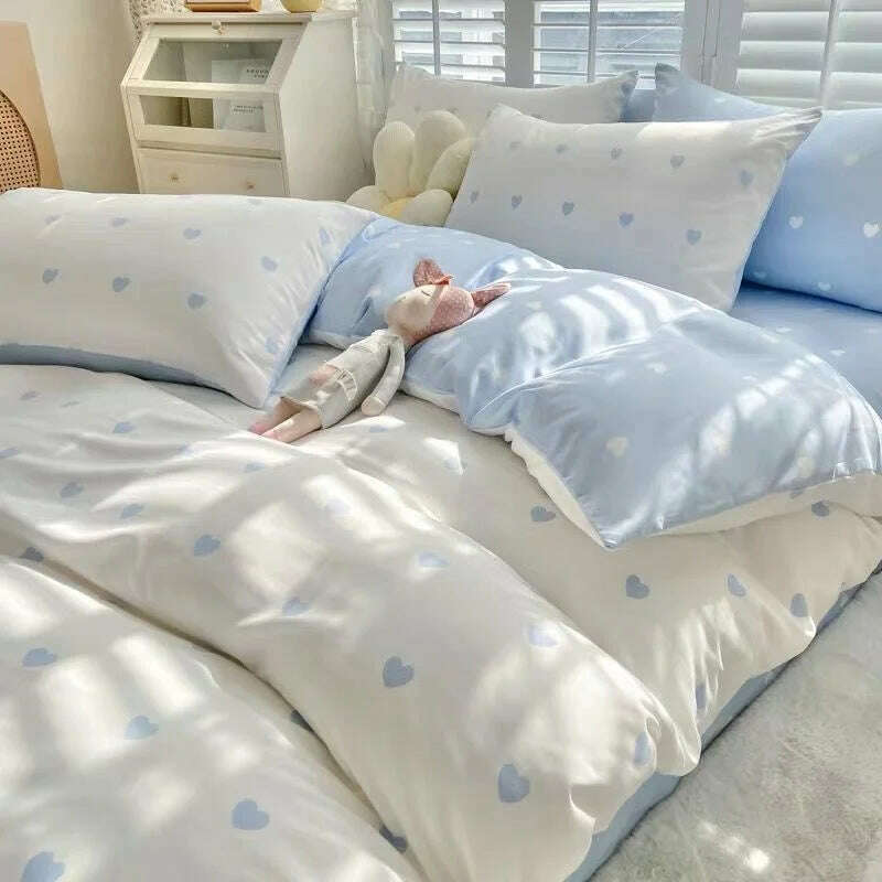 Cream Style Solid Colours Pink Yellow Bedding Set Twin Full Queen King Size Bed Linen Girls Adults Bed Flat Sheet Pillowcase - KIMLUD
