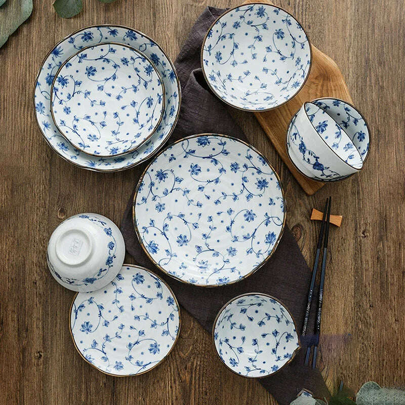 KIMLUD, Creative Ceramic Plate Blue and White Porcelain Desktop Fruit Salad Dish Hotel Dinner Set Plates and Dishes Kitchen Cutlery, KIMLUD Womens Clothes