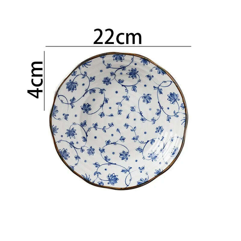 KIMLUD, Creative Ceramic Plate Blue and White Porcelain Desktop Fruit Salad Dish Hotel Dinner Set Plates and Dishes Kitchen Cutlery, C-deep plate-medium, KIMLUD Womens Clothes