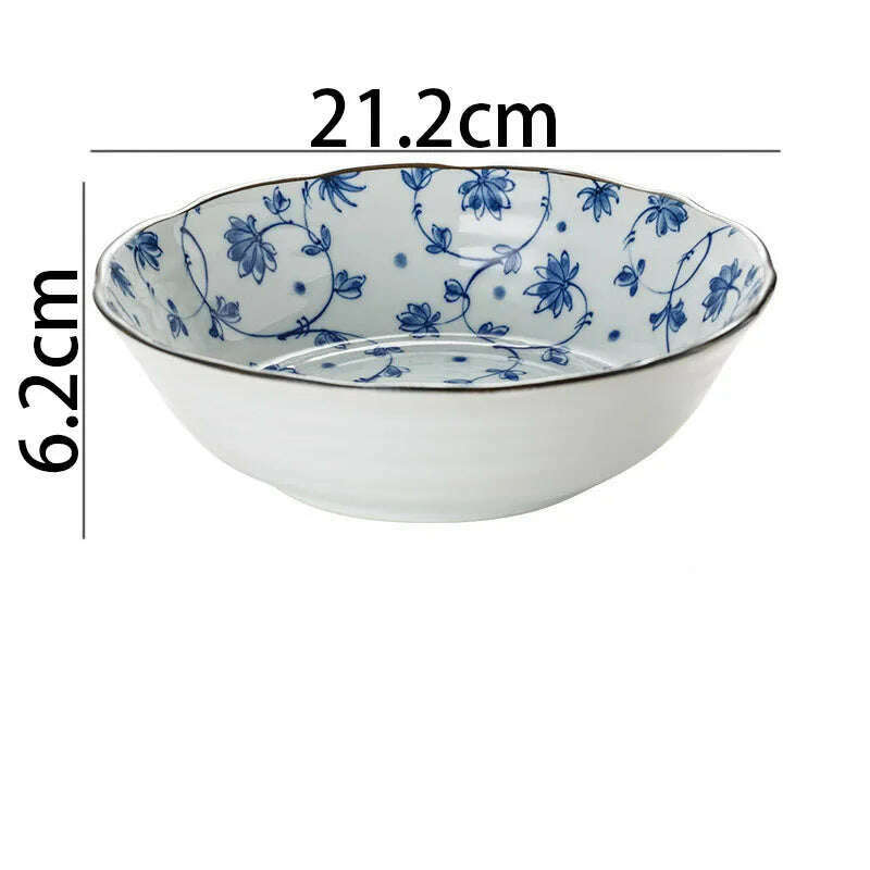 KIMLUD, Creative Ceramic Plate Blue and White Porcelain Desktop Fruit Salad Dish Hotel Dinner Set Plates and Dishes Kitchen Cutlery, B-bowl-21.2x6.2cm, KIMLUD Womens Clothes