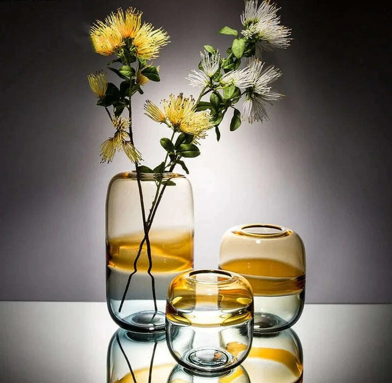 KIMLUD, Creative Gradient Amber Colored Glass Vase Hydroponic Flower Pot Desk Decoration Artificial Flower Decorative Floral Arrangement, KIMLUD Womens Clothes