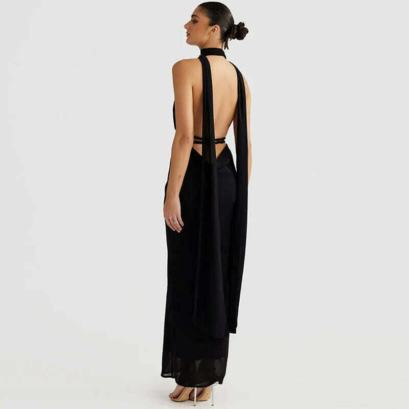Cryptographic Zebra Stripes Halter Backless Bandage Maxi Dress for Women Party Outfits Draped V Neck Sexy Gown Dresses Birthday - KIMLUD