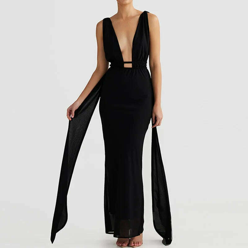 Cryptographic Zebra Stripes Halter Backless Bandage Maxi Dress for Women Party Outfits Draped V Neck Sexy Gown Dresses Birthday - KIMLUD