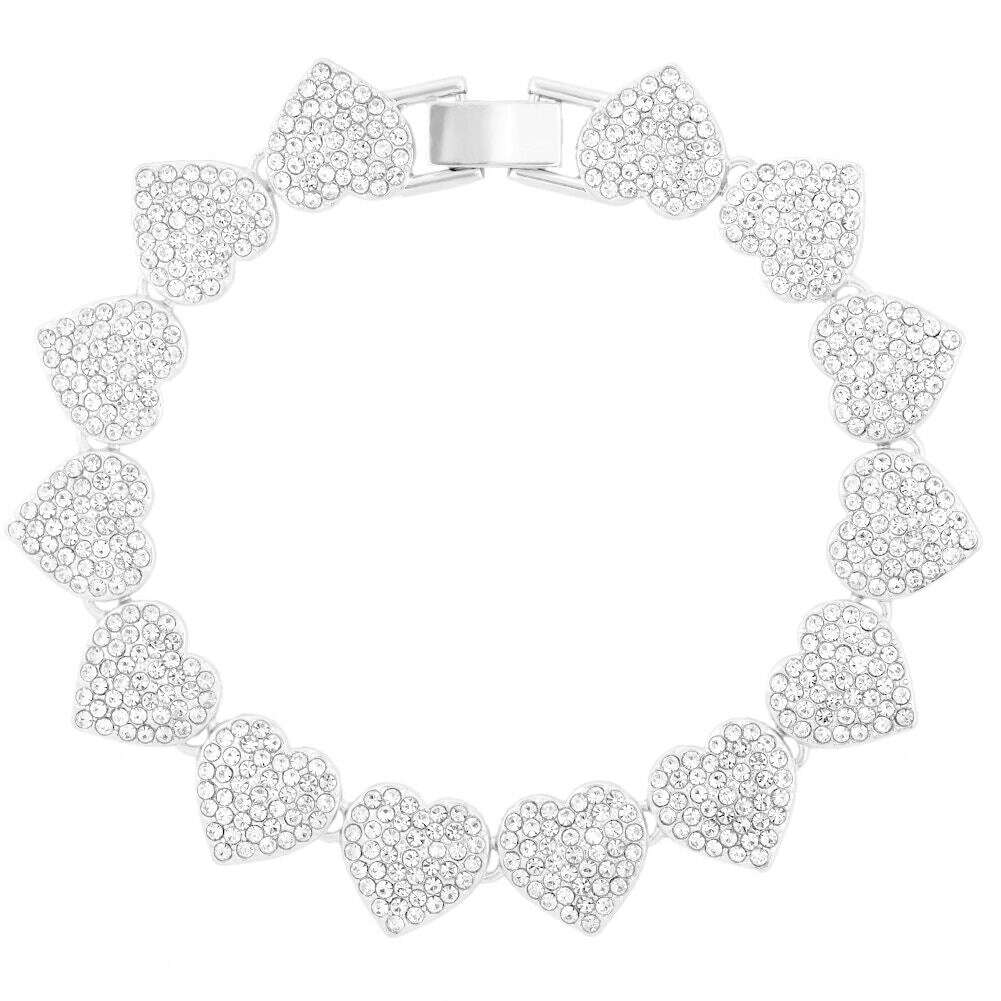 KIMLUD, Crystal Heart Cuban Link Chain Necklace for Women 15mm Bling Full Rhinestones Paved Heart Tennis Chain Necklace Hip Hop Jewelry, J018602SL, KIMLUD APPAREL - Womens Clothes