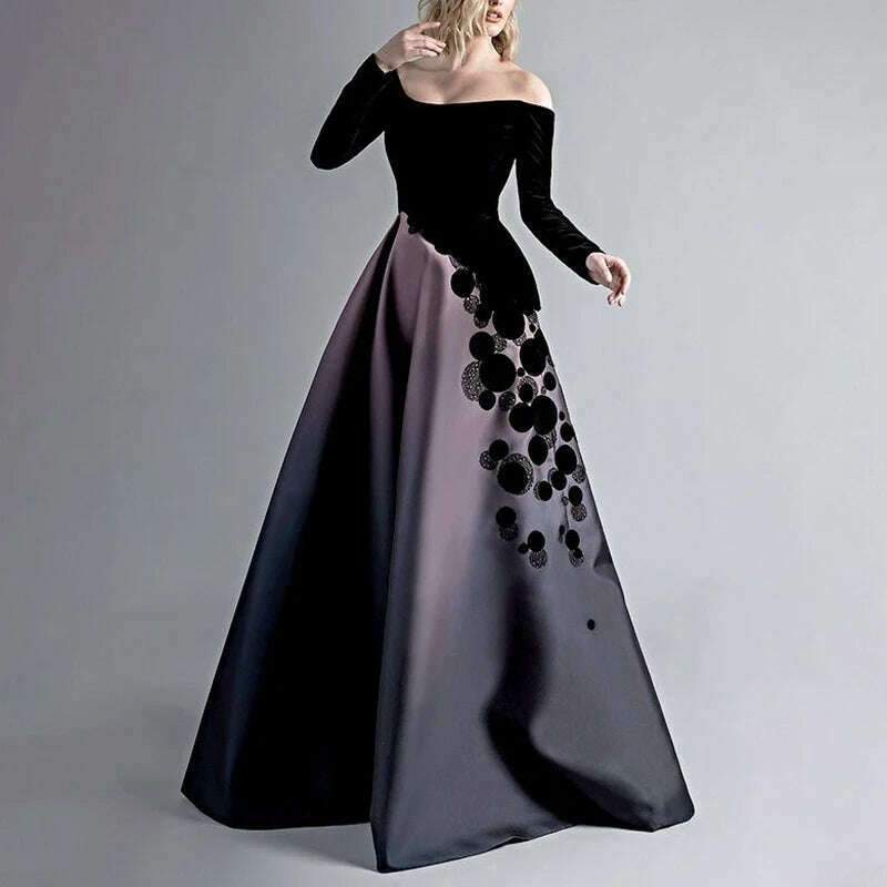 KIMLUD, Customize Beads Long Evening Dresses for Women Scoop-Neck Floor-Length Asymmetrical Prom Special Events Wedding Party Dress, KIMLUD Womens Clothes