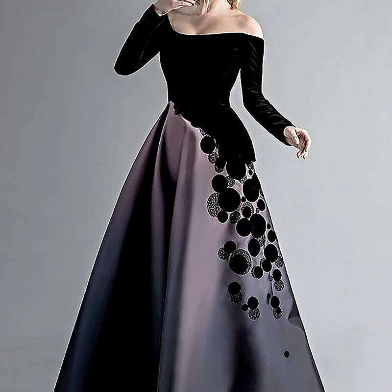 KIMLUD, Customize Beads Long Evening Dresses for Women Scoop-Neck Floor-Length Asymmetrical Prom Special Events Wedding Party Dress, KIMLUD Womens Clothes