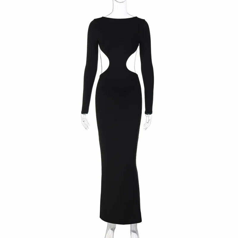 Cut Out Long Sleevel Backless Maxi Bodycon Dress Women Summer Sexy Elegant Skinny Party Dresses Club Birthday Outfits 695 - KIMLUD