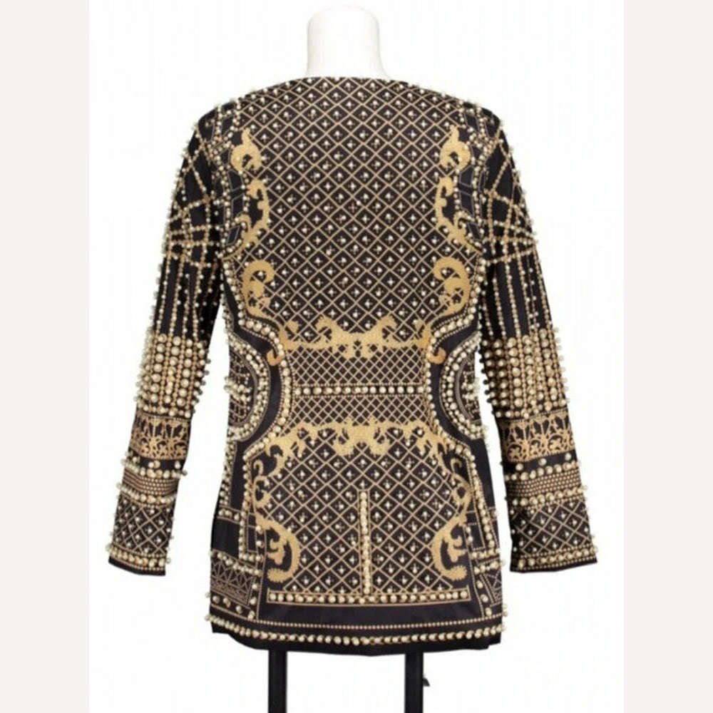 DEAT 2022 Autumn And Autumn New Fashion fit V-Neck Patchwork Long Sleeve Thickened Suit Top Printed Women's Coat - KIMLUD